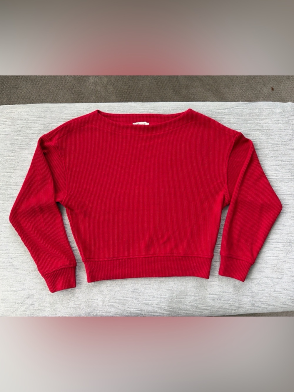 Madewell Ribbed Crop Sweater Red Long Sleeve Knit Top Size Small